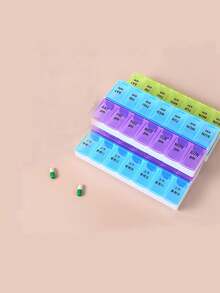 三合一14格每日药盒，便携式每周旅行药盒，口袋药盒，钱包式药盒，可收纳维生素、鱼油等，分格设计，防潮药片储存盒，适合随身携带 - 彩色 - 查看 10