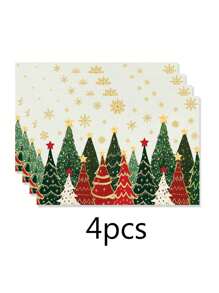 1/2/4 piezas Manteles con tema navideño, diseño de árbol de Navidad vintage, estrella, copo de nieve, manteles de poliéster de 30x45cm, adecuados para la decoración central de la mesa de Navidad, decoración de platos para fiestas navideñas y reuniones familiares