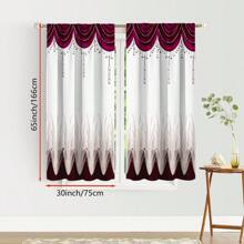 2pcs Elegant Red & White Art Deco Curtains - Durable 100% Polyester Fabric With Decorative Border, Light-Filtering For Living Room, Bedroom, Kitchen, Bathroom Decor (Rod Not Included), Kitchen Window Treatment | Decorative Curtains | Easyinstall Curtains, Curtains For Living Room