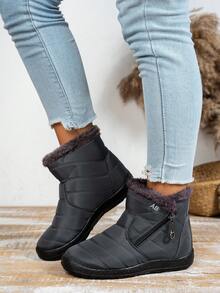 Women's Fashion Boots, Solid Color Casual Business Outdoor Street Fabric Side Zipper Outdoor Comfortable Anti-Slip Warm Snow Boots, Winter