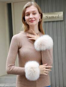1 Pair Women's Casual Elegant Faux Fur Wrist Cuffs, Suitable For Outdoor, Wedding, Party, Casual Outfit, Winter