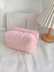 1pc Plush Cosmetic Bag, Unique Design, Cute & Elegant, Convenient Storage, Large Capacity, Multi-Layer Toiletry Organizer