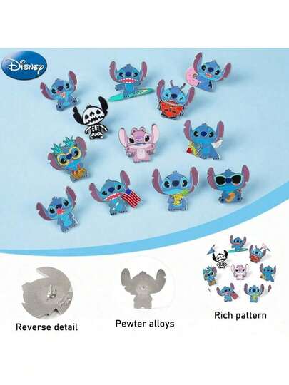 Disney 1pc Officially Licensed Stitch Series Enamel Pins Cute Cartoon Button Pins Decorative Badges For Clothes Bags Backpacks Hats Hair Ties Women's Funny Collectible Display Perfect Birthday Christmas Anime Gift