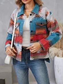 Veste femme rétro à motif géométrique blocs de couleurs, automne - Multicolore - Voir 6