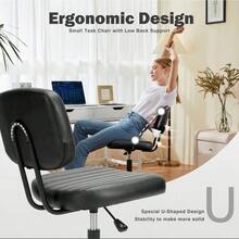 Small Armless Office Chair PU Leather Small Desk Chair Height Adjustable Stylish Vanity Chair With Wheels Computer Chair No Arms For Home Or Office - Black-1 - View 6