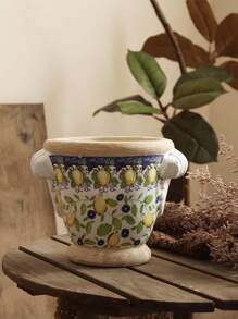 1 szt., 6 cali wysokości, ręcznie robiona doniczka z grubej ceramiki z wzorem cytryny, ręcznie malowana, w stylu vintage, odpowiednia na imprezę, wesele, do salonu