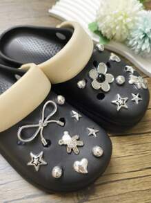 14pcs Premium Silver Shoe Decorations, Detachable Shoe Accessories Suitable For Sandals, Beach Shoes, Casual Wear, Holidays, Perfect Gift - Silver - View 3