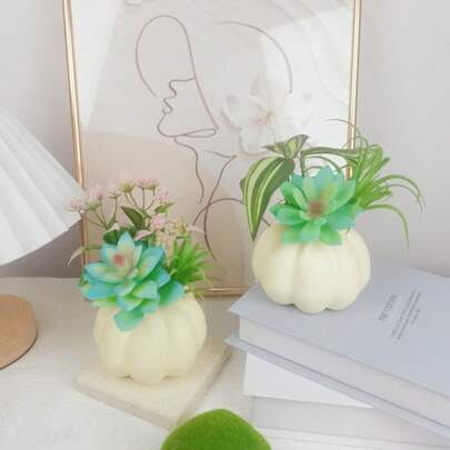 1 stuk, 15 cm witte kunstmatige vetplant, pompoen van kunststof met schuimbasis, geschikt voor Halloween, Thanksgiving en de decoratie van oogstfeesten.