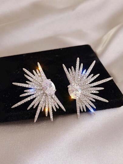 1 Pair Minimalist Asymmetric Full Rhinestone Earrings (For Women)