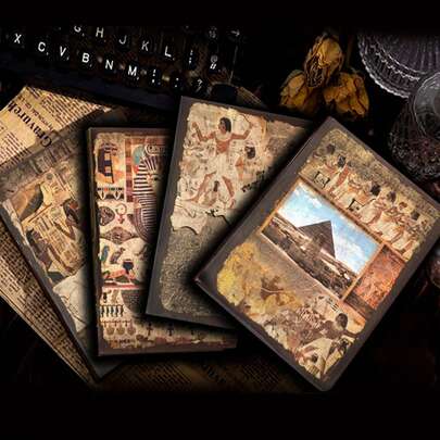 1 Egyptian Culture Notebook, Pharaoh Mural Vintage Style Handbook Diary Companion Nostalgic Stationery Gift (For Daily Record, Gifting Scene)