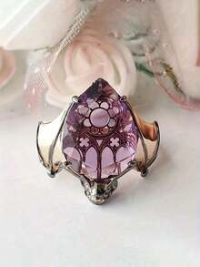 Vintage Gothic Inlaid Rhinestone Purple Fashion Personality Ring, Bat Flower Painted Design, Shiny Party Jewelry, Daily Versatile - The Perfect Gift For Her - Nhiều màu - Xem 3