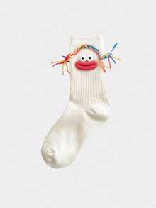 女士3D卡通趣味大嘴编织可爱时尚中筒袜学生袜 - 彩色 - 查看 8