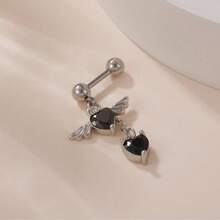 1 件简约黄铜方晶锆石心形天使翅膀流苏吊坠女士耳环耳骨耳钉日常佩戴 - 彩色 - 查看 1