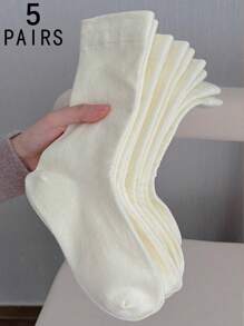 1/3/5/10/15/20 Pairs Women White Wide Mouth Comfortable Simple Maternity Socks, Moisture-Wicking Mid-Calf Socks