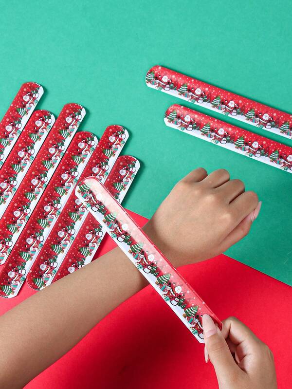 12 Stücke Weihnachts-Slap-Plastik-Armbänder, Vater-Kreis mit Weihnachtsmann & Weihnachtsbaum Design, Weihnachts-Slap-Armband, Freundschaftsarmbänder im Großpackung für Weihnachtsparty Geschenke, Weihnachtsaustausch Geschenke Zubehör, fröhliche Weihnachtsdekoration, Weihnachtsdeko