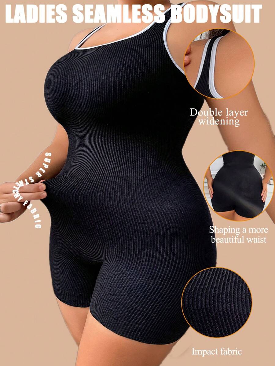 Plus Size Women Seamless Slimming Bodysuit With Tummy Control And Arm Shaping, Comfortable Jumpsuit