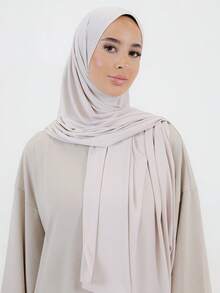 1 pieza Hiyab de jersey premium para mujer, hiyab de punto de modal de alta calidad con diseño minimalista clásico de unicolor elegante y casual con borde, estilo turbante largo adecuado para la vida diaria, salidas y reuniones