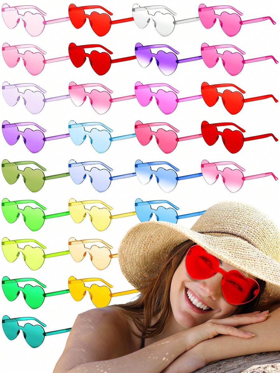 10个/5个装心形眼镜爱心眼镜男女心形眼镜婚礼夏威夷泳池生日节日拍照派对补品 - 彩色 - 查看 1