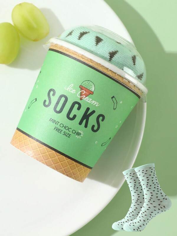 1 par de calcetines creativos con diseño de helado, calcetines medianos unisex, con patrón de rayas coloridas, diseño inspirado en comida caprichosa, elegante y cómodo, adecuado como regalo de cumpleaños/Acción de Gracias/Halloween/Navidad, artículos para fiestas, uso casual para todas las estaciones