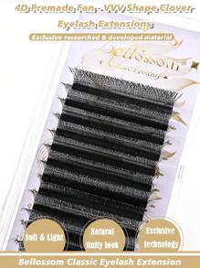 Belllossom 12排 D 预制 4D W 扇形睫毛延长 自然柔软黑色 4D 三叶草假睫毛 扇形花朵绽放单根睫毛延长 0.07 8-15 毫米