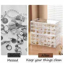 72-Grid Jewelry Drawer Storage Box, Earring Storage Box, Household Large-Capacity Acrylic Jewelry Classification Box, Jewelry Box, Transparent Acrylic, Earrings, Necklaces, Storage Box, Jewelry Box With 72-Grid Storage Compartments, Transparent, Rings, Transparent Jewelry Storage Box, - 透明 - 查看 3