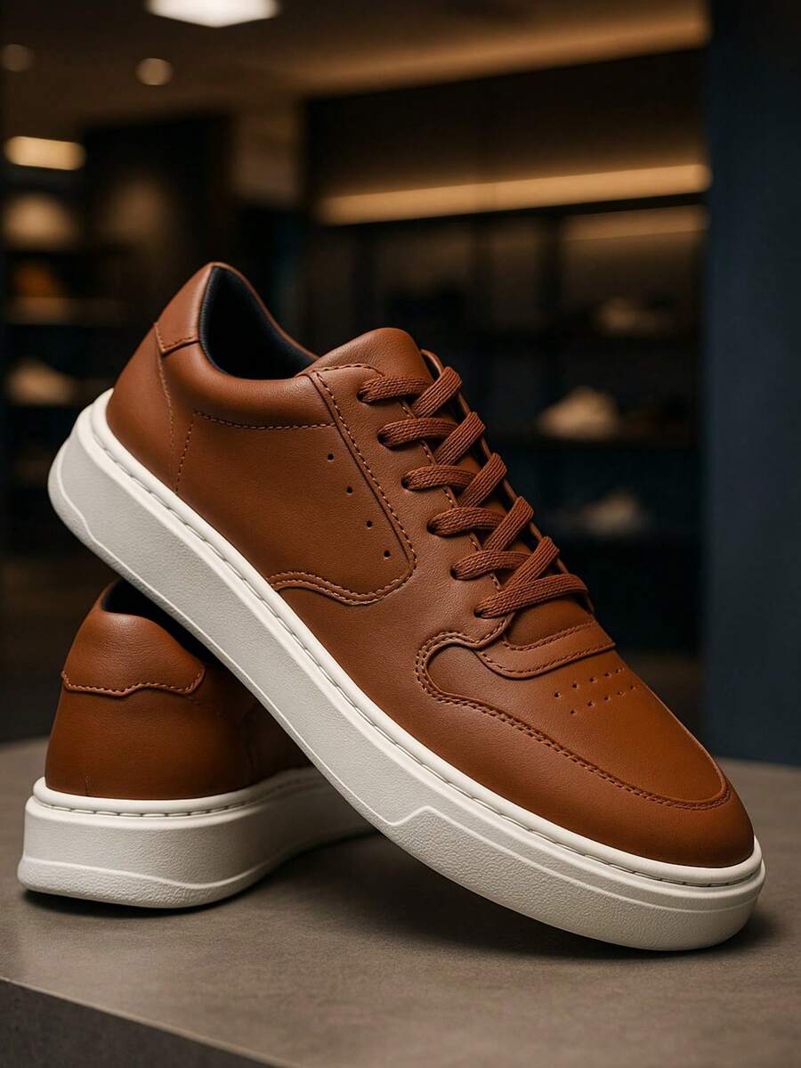 Men's Casual Sneakers High Sole Lace-Up Closure Sneakers - 鏽棕色 - 查看 1