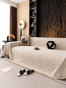 1pc Banana Leaf Sofa Throw Blanket, Lightweight Luxury Minimalist Sofa Cover, Non-Slip, Dust-Proof, Scratch-Resistant, Suitable For Living Room, Bedroom, Study, All Seasons, Reversible - Coffee Brown - View 3