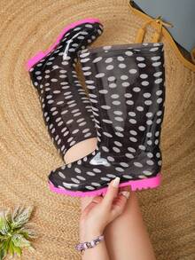 Botas Para Lluvia Calcetin Antiderrapante Mujer Plástico Comodas Moda Colores Moda Oferta - Lunares - Ver 1