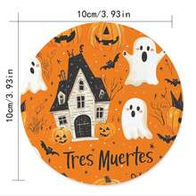 1 set/500 sets de 4 piezas/set de posavasos de Halloween con diseños de fantasma, sombrero de bruja, esqueleto, telaraña, zombi, murciélago, rama desnuda y lápida, hechos de poliéster y goma, adecuados para bares, oficinas, hogares y todo tipo de ocasiones, tamaño: 10 x 10 cm.