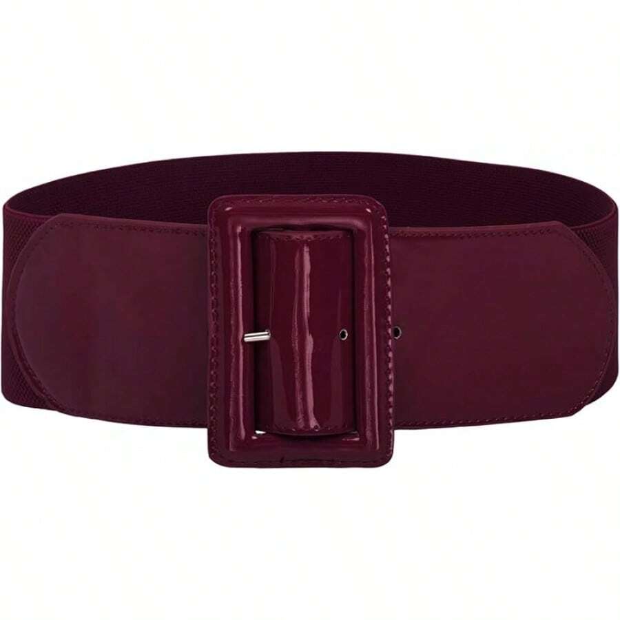Women's Stretchy Belt 1950s 3 Inch Wide Elastic Belts - Burgundy - View 1