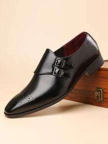 1 par de Oxfords formales de negocios para hombres, nuevos zapatos de monje con hebilla casual artesanal, suela blanda Brogue (Correr 1 talla talla grande grande) - Negro - Ver 1