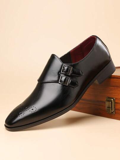 1 双男士商务正装牛津鞋，新款休闲扣手工布洛克软底僧侣鞋（尺码偏大 1 码）