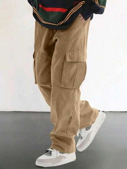 1pc Tween Boys Vintage Minimalist Zip Pocket Casual Outdoor Cargo Pants, Back To School Collegiate Style