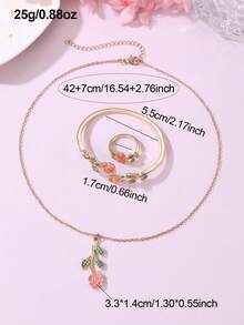 3件套女孩玫瑰花项链手链戒指首饰套装 - 彩色 - 查看 7