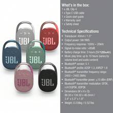 Caixa de som Bluetooth JBL CLIP 4, à prova d'água IP67/10 horas de reprodução, mini caixa de som portátil sem fio para viagem, original JBL