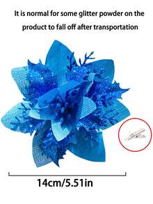 10pcs/20pcs/1pc Shiny Double Layer Poinsettia Artificial Christmas Flowers With Clips, Suitable For Christmas, New Year, Wedding Party, Wreath, Staircase, Window, Fireplace, Christmas Tree Decoration, Poinsettia Christmas Tree Ornaments, Christmas Decorations, Glitter Artificial Poinsettia, DIY Wreath, Home Decor, Wedding Party, Christmas Gift Decoration, Christmas Ornaments, Holiday Party Decor, Christmas Room Decor - Blue - View 8