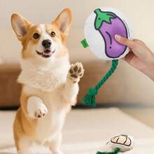 2 Packs Fabric Dog Toys - Purple Eggplant & Yellow Pumpkin Plush, Crinkle Squeaky Chew Toys For Puppies, Machine Washable Veggie-Themed Boredom Busters For Teething