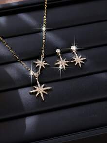 2 pezzi/set Gioielli eleganti e di lusso da donna con design a esplosione di stelle, collana e orecchini, adatti come regalo per le donne per le vacanze