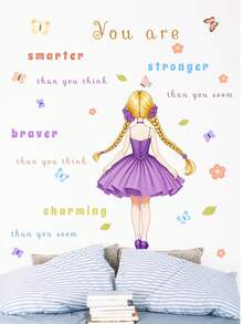 1 套梦幻蝴蝶女孩、仙女月亮蝴蝶花装饰墙贴，适用于卧室、玄关、家居，PVC 防水材料