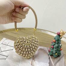 Luxury Mini Diamond Inlay Heart Shape Crystal Clutch Purse Stones Evening Wedding Party Shoulder Bags Handle Rhinestone Handbags ,Wedding - Gold - View 5