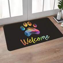 1pc Colorful Paw Print Crystal Velvet Doormat, Non-Slip And Dirt-Resistant, Indoor Carpet