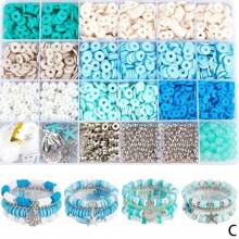 1 caja de set de cuentas con tema oceánico, kit de fabricación de pulseras de amistad estilo vacaciones de verano, set de cuentas de arcilla para manualidades de joyería, pulseras, collares, aretes, regalos artesanales