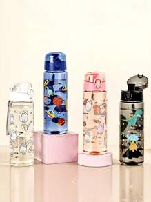 1pc600ml儿童直饮水杯，手握绳吸管，塑料透明可爱卡通水杯-适合幼儿园和小学儿童