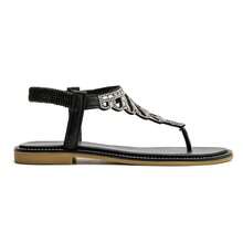 Women's Flat Sandals Shiny Rhinestone Leaf-Shaped Women's Sandals - màu đen - Xem 2