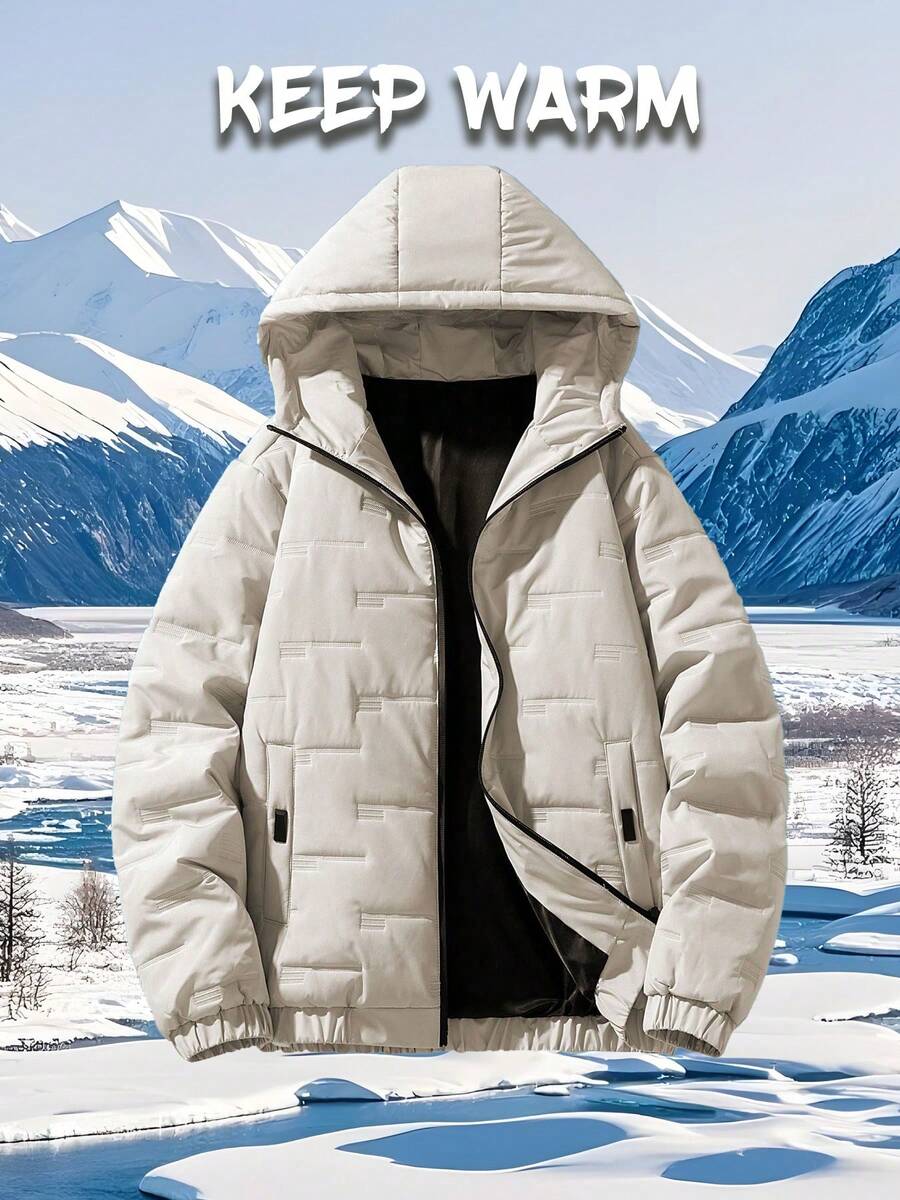 Men's Thin Outdoor Winter Jacket, Hooded Casual New Winter Wear - Khaki - View 1