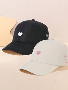 2 件爱心刺绣半天顶棒球帽女士太阳帽，可扎高马尾，适合返校、户外运动和日常休闲活动