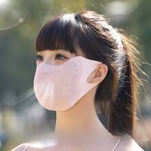 Five Summer Sunscreen Masks, Women's High-Value Eye Protection Thin Breathable Masks, Unique Patchwork Mesh Outdoor UV Protection Masks, Unisex, Perfect For Women's Outdoor Outfits - 蕾絲防曬口罩(淺灰) - 查看 4
