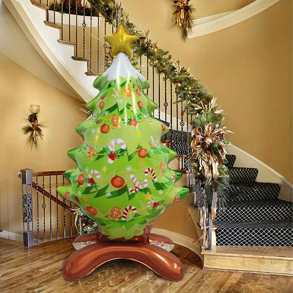 1/2 Packs Standing Christmas Tree Foil Balloons - Green & Golden Aluminum Film Decorations With Ornaments, Star, And Twine For Holiday Parties, Home Decor, And Photo Backdrops, Christmas Decorations, Festive Atmosphere Enhancer, Holiday Decor