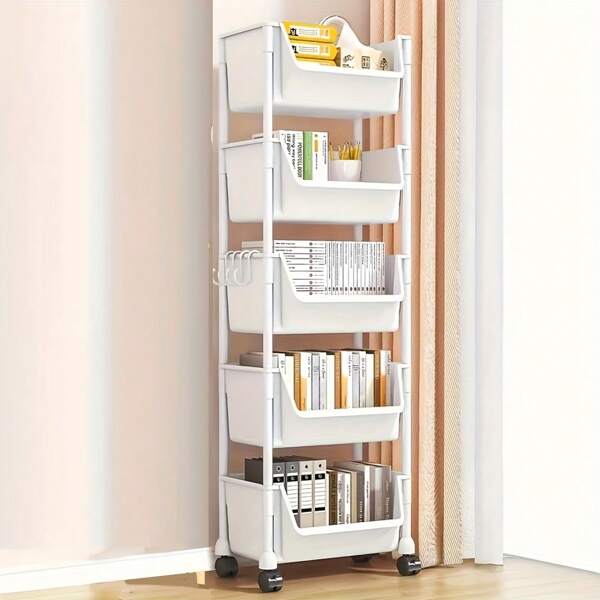 Five-Layer Storage Rack SPA Storage Cart - PABA, Non-Electric, Mobile Storage Rack With Wheels, 5 Layers, Suitable For Living Room, Bedroom, Dormitory, Book Storage Rack, Bedside Cart, Utility Cart, Book Cart, Roller Cart, Baby Stroller Storage Box, Kitchen Storage Box, Diaper Cart, Bathroom Storage Box