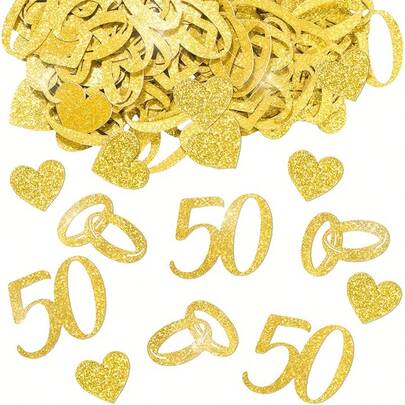 200pcs Shiny Gold 50th Anniversary Confetti, Suitable For 50th Golden Wedding Anniversary Party, 50th Anniversary, Wedding Party Elegant Table Decor